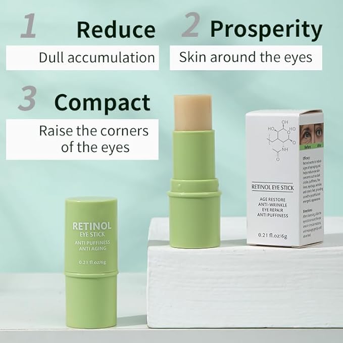 2 Pcs Retinol Eye Cream Stick,Moisturizing Eye Cream Stick for Fine Lines, Wrinkles, Dark Circles and Puffy Eyes,Eye Treatment Cream,0.21 FL OZ Each