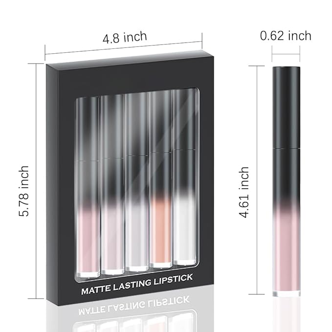 evpct 5Pcs Dusty Antique Rose Mauve Nude pink Grey Gray White Matte Liquid Lipstick Lip Stain Sets for Women Matte+Lipstick Long Lasting 24 hr Hours Magic Lipstick 24 Hours original Waterproof Set06