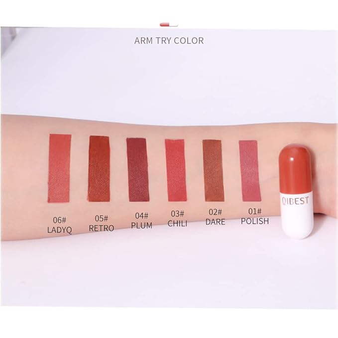 QiBest Mini Capsule Lipstick 6 Piece Set Velvet Long