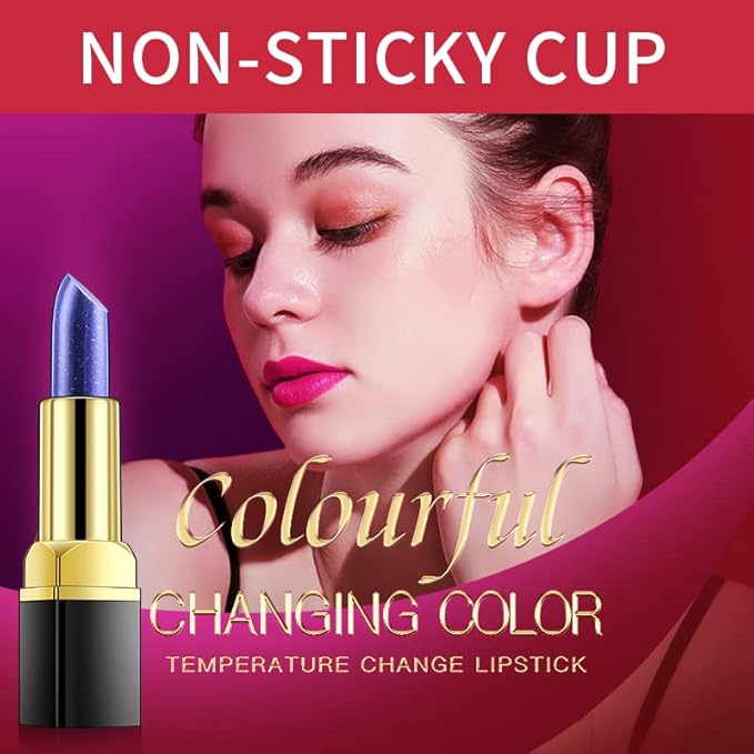 MEICOLY 2 Pcs Shimmer Blue Lipstick,Magic Color Changing Lipstick,Magic