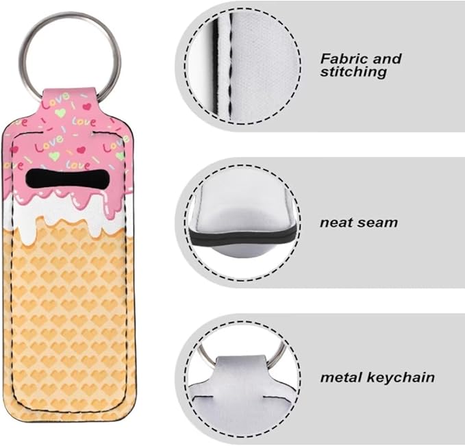 Horeset Ice Cream Chapstick Holder Keychain Slim Neoprene Gloss