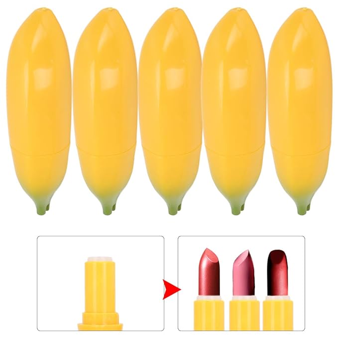 5pcs Empty Lip Balm Tubes, Banana Shaped Plastic