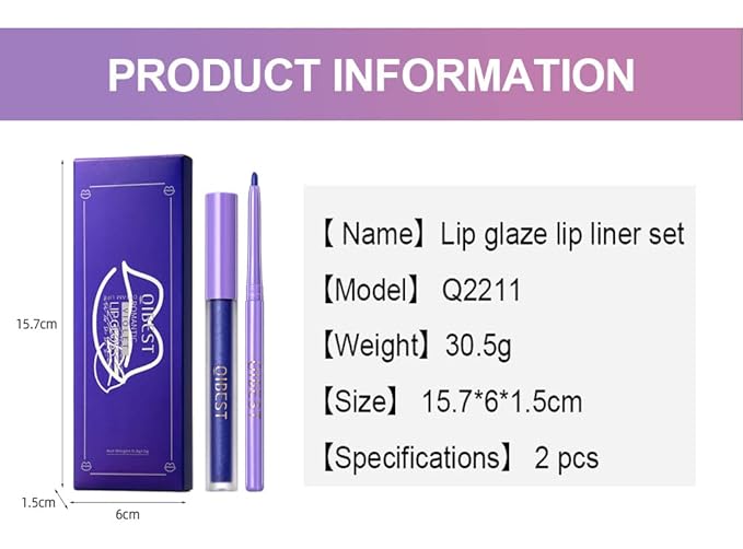 2 Pcs Halloween Dark Matte Liquid Lipstick + Lip Liner Pens Sets, 8 Colors High Pigmented Goth Sexy & Bold Lip Gloss, 24H Waterproof Long-lasting Matte Lipstick , Non-Stick Cup Velvety Lip Makeup for Women (01 Black)