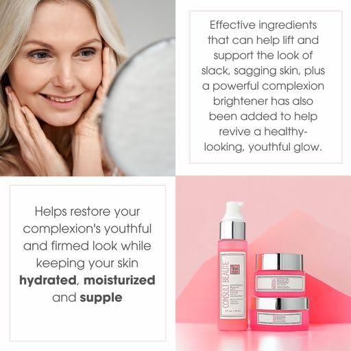 Consult Beaute - Champagne Beaute Lift - 3 Piece Firming Face, Neck & Eye Set - Lift, Firm and Rejuvenate Slack, Sagging Skin - Hydrating Moisture Cream and Serum - Niacinamide - Peptide Complex