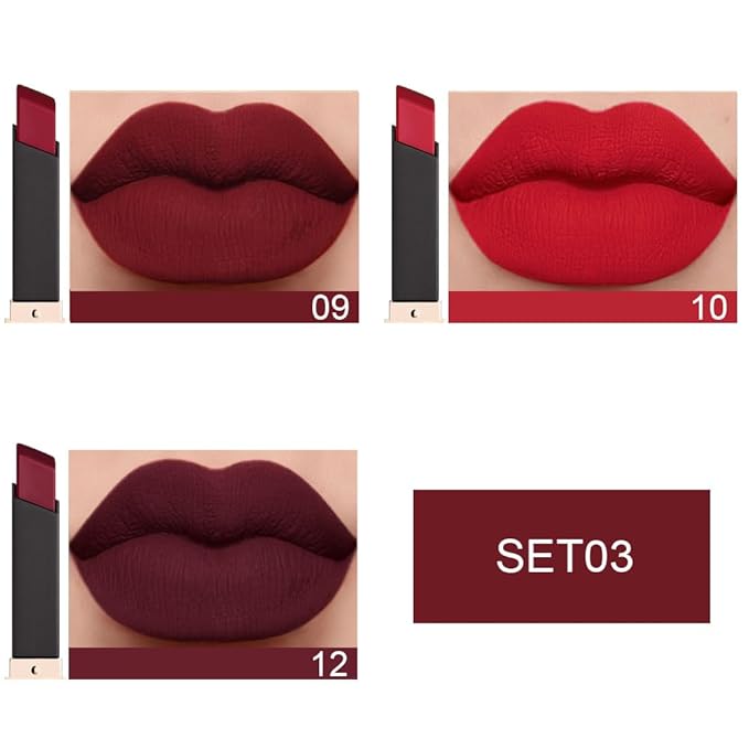 evpct 3Pcs Dark Deep Light Bright Ruby Red Mauve Matte Color Stay Lipstick Lip Crayon Set for Women Waterproof Long Lasting 24 Hour Lipstick labiales matte larga duracion 24 mate 24 horas originales