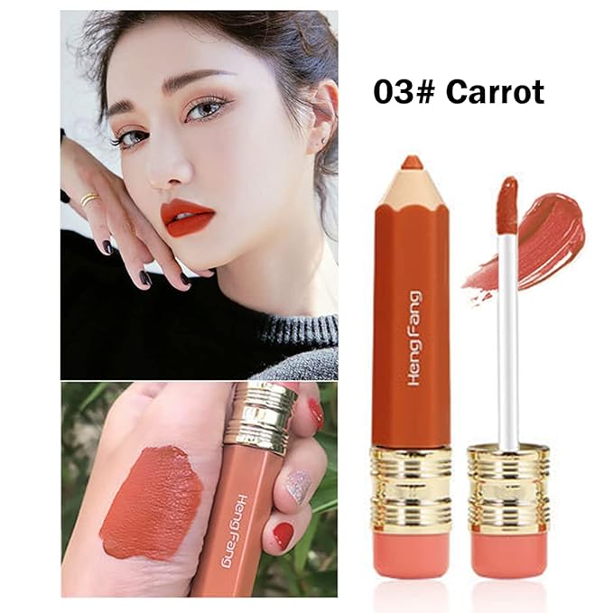 2 Color Pencil Shaped Lip Gloss,Matte Hydrating Liquid Gloss,Matte