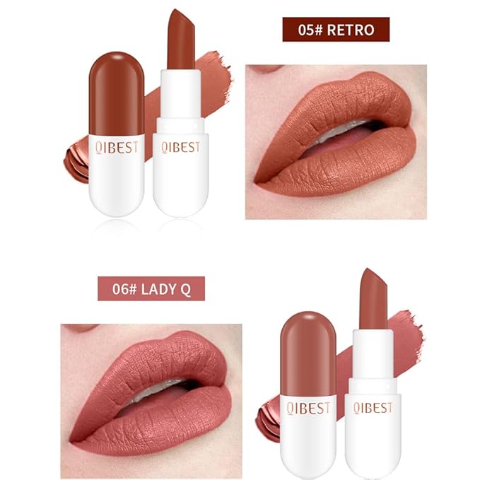 QiBest Mini Capsule Lipstick 6 Piece Set Velvet Long