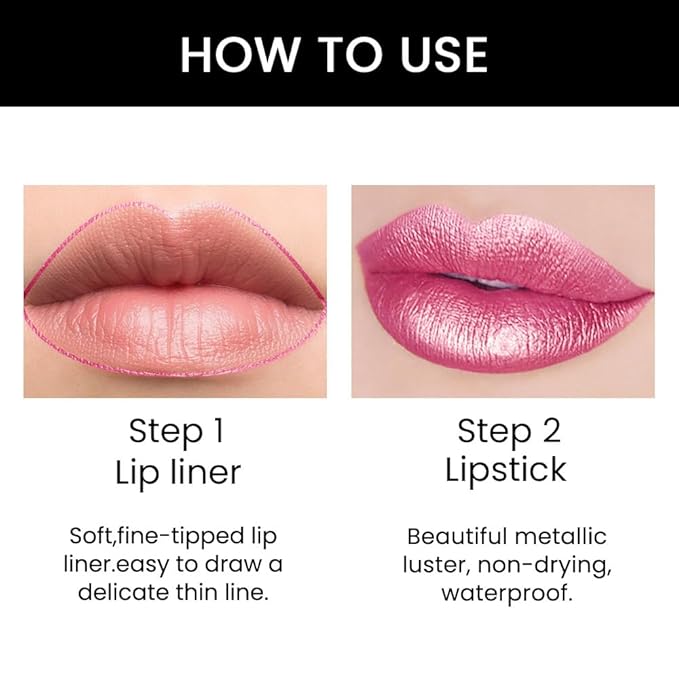 evpct 1Pcs Rose Pink Metallic Shine Shimmer Lip