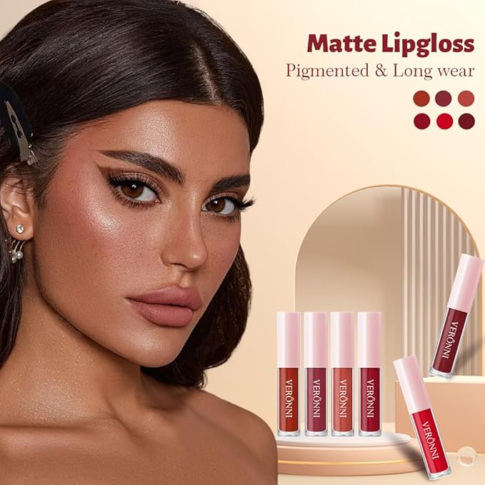 Nude Lipstick Set,6 Colors Matte Liquid Lipstick Set Long-Lasting