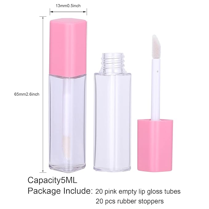 20Pcs Empty Lip Gloss Tubes Cute 5ml Pink Gloss