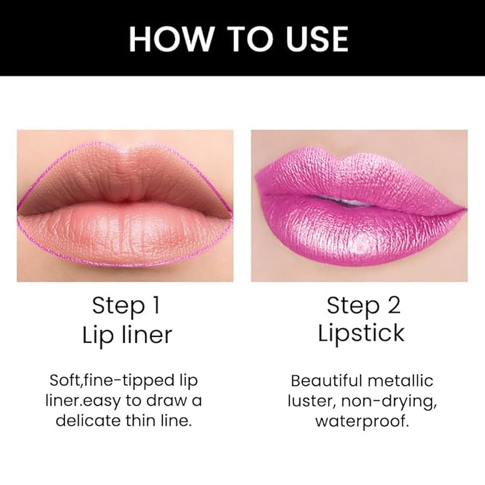 evpct 3Pcs Nude Pink Rose Red Metallic Shine Lip