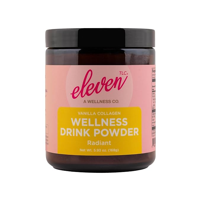 Eleven TLC, Radiant Beauty Boosting Grassfed Vanilla Collagen Peptides Superfood Latte, Beauty Collagen, Vanilla Protein Powder, Non-reactive Glass Jar, MD Formulated