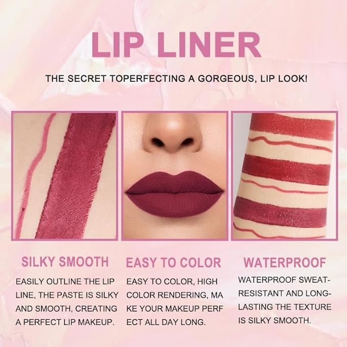 evpct 3Pcs Dark Ruby Wine Red Lip Line 24 l