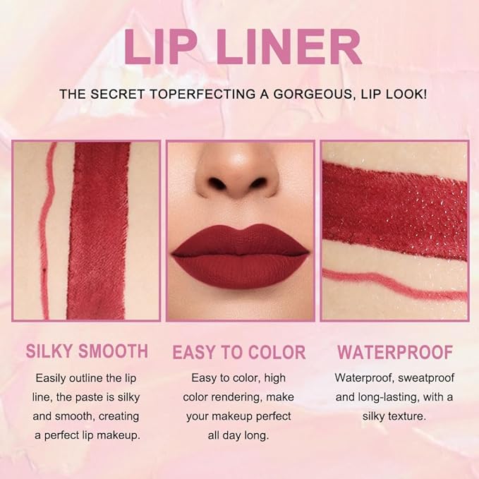 evpct 1Pcs Dark Red Lip Liner and Lipstick
