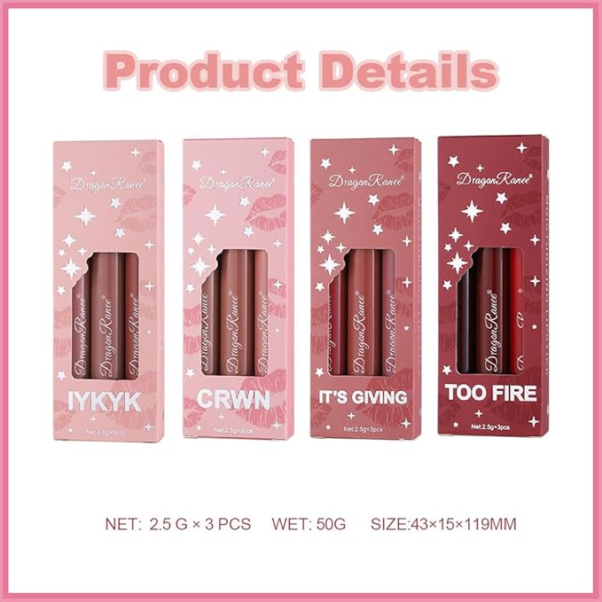 3 Colors Matte Lipstick Set, Nude Lipstick Makeup Long