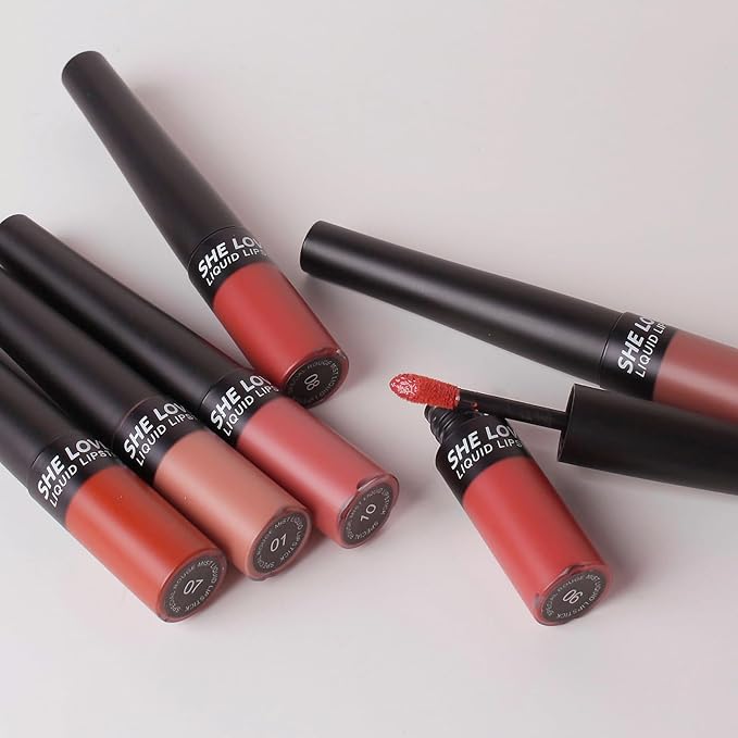 Matte Nude Liquid Lipstick, Tinted Highly Pigmented Lip Stain with Beeswax, Super Stay Velvet Lip Gloss, Smooth Matte Long Lasting Waterproof Smudgeproof Non-Stick Cup Lipcolor Makeup Gift, 01