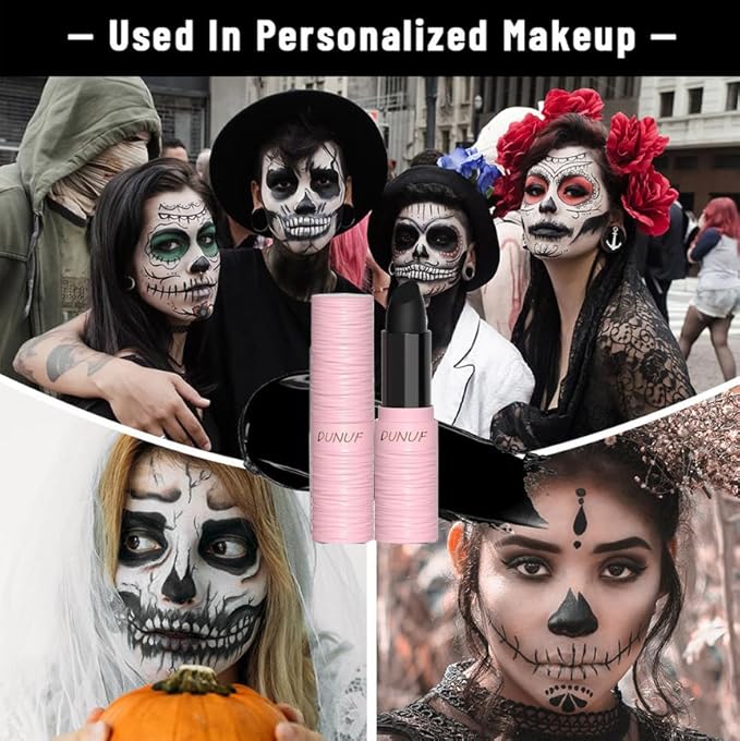 Halloween Black White Red Matte Lipstick Set, Black Goth