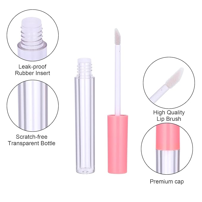 30Pcs Empty Lip Gloss Tubes Cute 1.3ml Pink Gloss