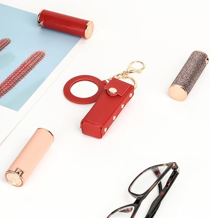 Lipstick Organizer Keychain Chapstick Case with Mirror Organizer