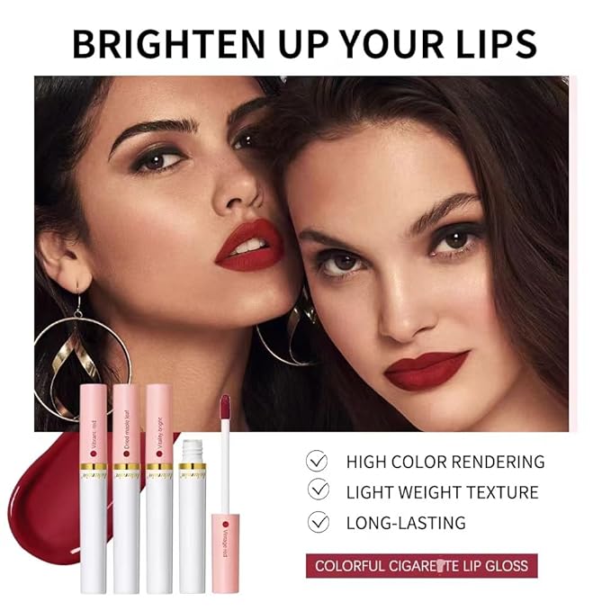 4 Color Lip Gloss Cigarete Lipstick Set,Velvet Lipstick Cigaretes Non-sticky,24-Hour Long Lasting Waterproof Matte Lipstick Tube Sexy Nude Lady Lipstick lip gloss (3#)