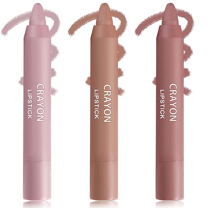 3 Pcs Nude Crayon Lipstick Set,Matte Velvet Lipstick Lip Crayon Nourishing Non-Stick Cup Lip Stain Lip Gloss,Long-lasting Waterproof Lip Stick Lip Makeup for Women(Set A)