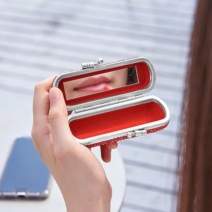 XhuangTech Bling Lipstick Holder Case With Mirror, Rhinestone XhuangTech