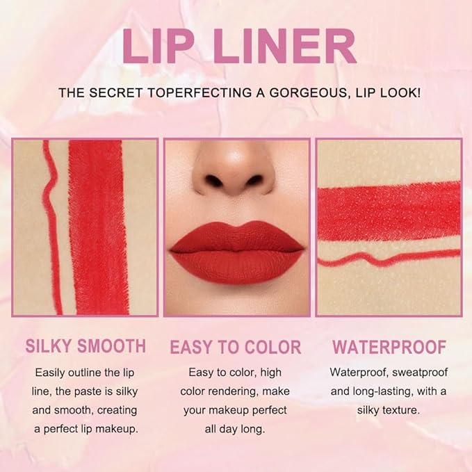 evpct 1Pcs Ruby Red Lip Liner and Lipstick
