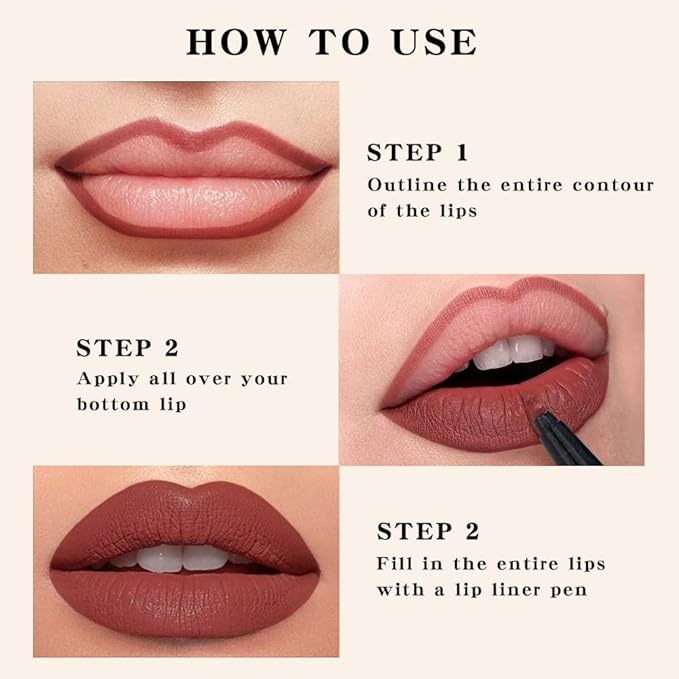 YUANLI Lip Stain Marker Pen, Lip Liner and Lipstick 2 in 1, Long Lasting Waterproof Matte Lip Tint Stain for Women, Hydrating and Waterproof 24 Hour Lip Liner Pencil & Liquid Lipstick - 01