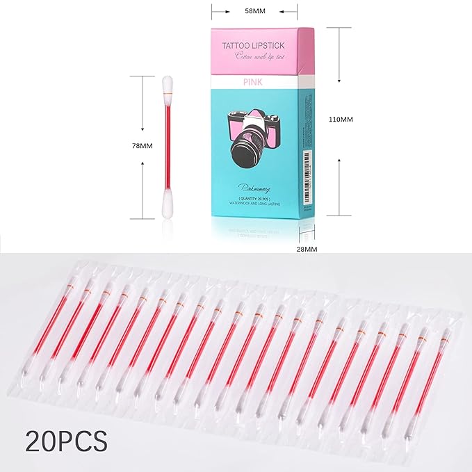 Tattoo Lipstick, 20 Pcs Tattoo Lipstick cotton swab,
