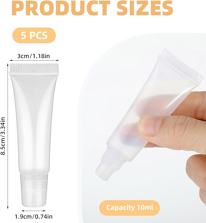 Sliverdew 5 Pcs Lip Gloss Tubes 10ml Empty Tubes Refillable Containers Refillable Mini Cosmetic Tubes Lip Balm Travel Toothpaste Containers Makeup Accessories Soft Empty Tubes