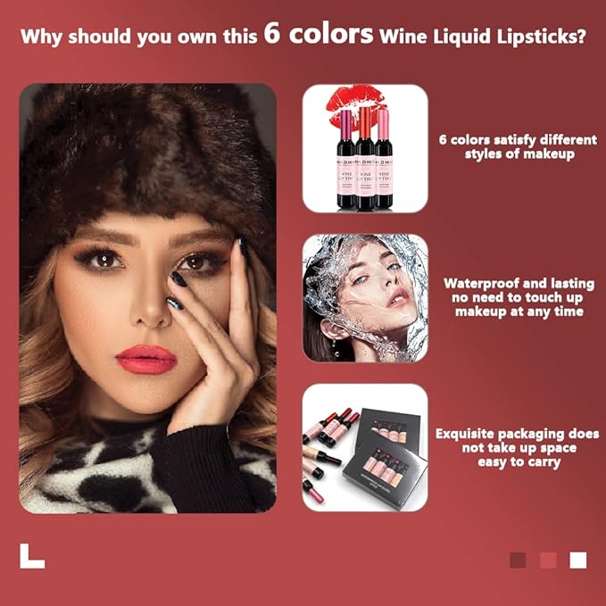 VOLLUCK Wine Liquid Lipstick, Lady Long Lasting Make Long