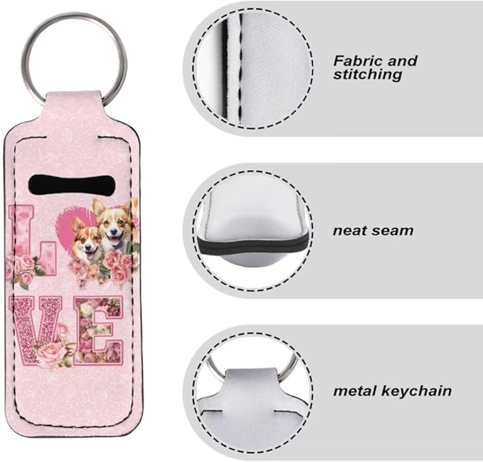 Horeset Valentine Puppy Couple Chapstick Holder Keychain Slim Gloss