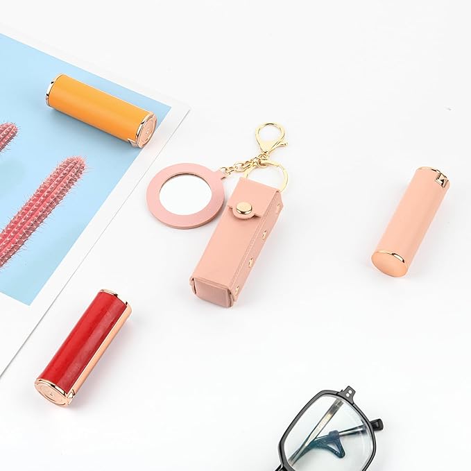 Lipstick Organizer Keychain Chapstick Case with Mirror Organizer