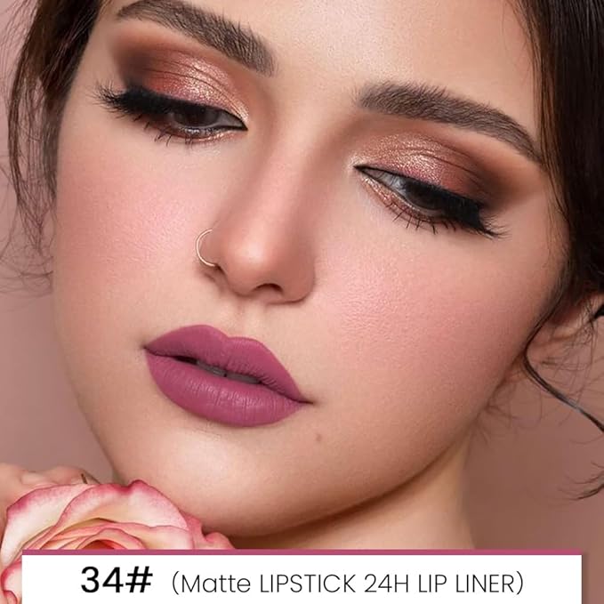 evpct 1Pcs Rose Red Matte Lip Liner and Lip