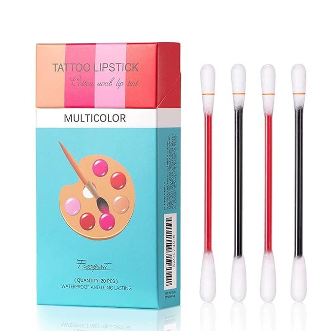 FLIPNEX 20Pcs Cotton Swab Tattoo Lipstick, Tattoo Lipstick Long