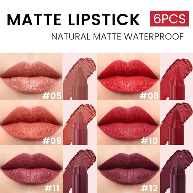 BINGBRUSH Crayon Matte Longwear Lipstick Pack Set,Moisture Sm