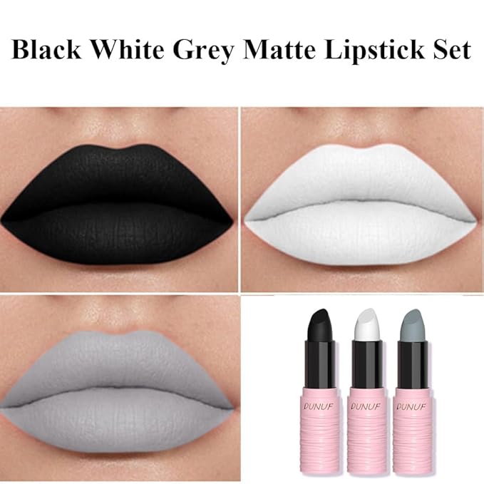 Halloween Black White Grey Matte Lipstick Set, Clown Grey