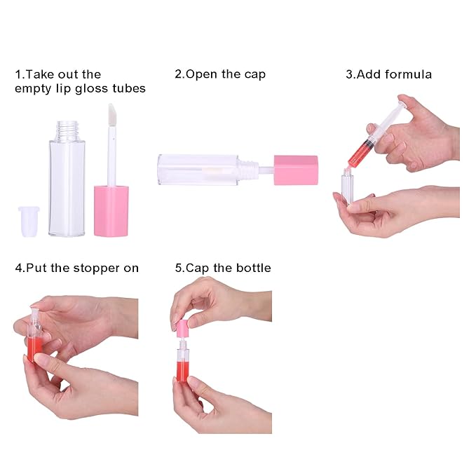 20Pcs Empty Lip Gloss Tubes Cute 5ml Pink Gloss