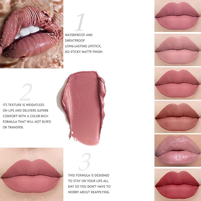 12 Colors Matte Nude Lipstick Set Velvety Long Long