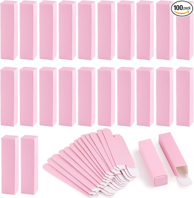 100 Pack 0.78 * 0.78 * 3.34 inch Kraft Paper Lipstick Box Rectangle Lip Balm Kraft Boxes Essence Oil Bottle Packaging Organzier for Makeup Sample Tube Storage DIY Gifts - Pink