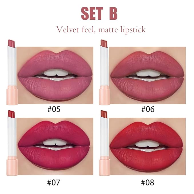 4 Colors Mini Little Tube Lipstick, Matte Velvet Long