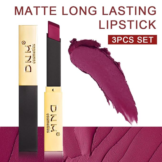 evpct 3Pcs Plum Purple Mauve Nude Beige Pink Matte Matte Color Stay Lipstick Lip Crayon Set for Women Waterproof Long Lasting 24 Hour Lipstick labiales matte larga duracion 24 mate 24 horas originales