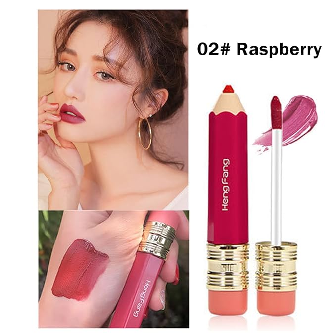 2 Color Pencil Shaped Lip Gloss,Matte Hydrating Liquid Gloss,Matte