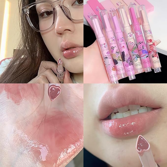 Petansy 6 Colors Jelly Lipstick Heart Shape Lipstick Plumping