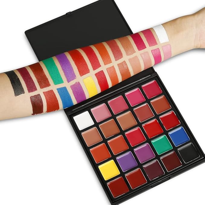 25 color Lipstick Lip Gloss Palette 24H Long-lasting moisturizing Waterproof matte Lip Palette Makeup,Pigmented Festival Halloween Body Face Paint Matte Lipstick Set