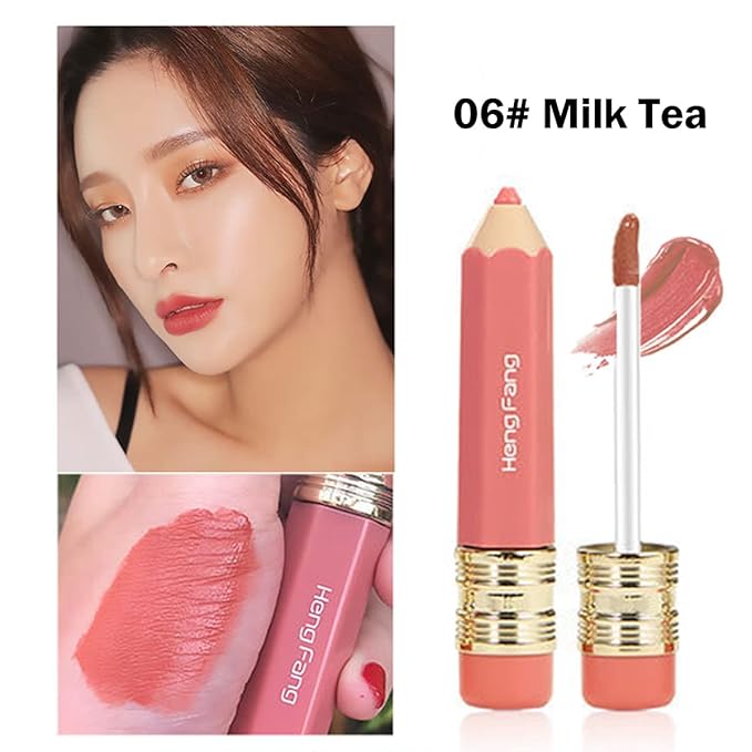 2 Color Pencil Shaped Lip Gloss,Matte Hydrating Liquid Gloss,Matte