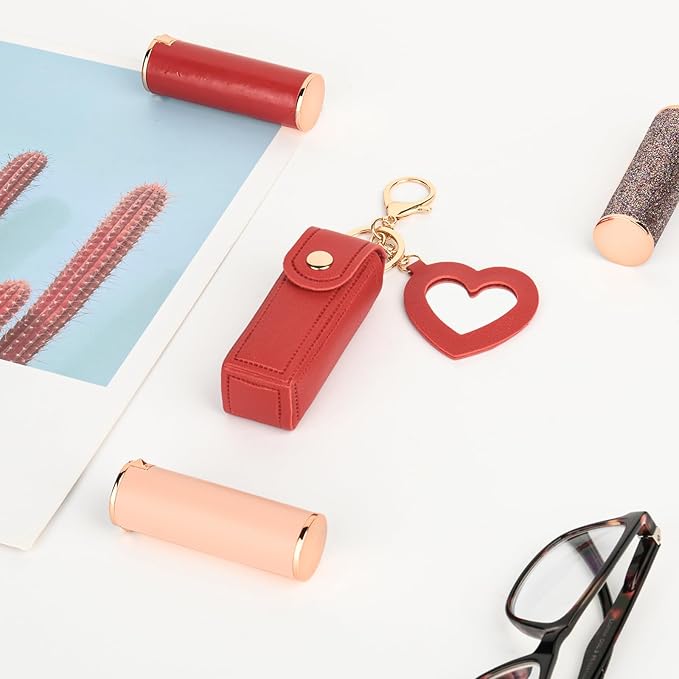 Lipstick Organizer Keychain Chapstick Case with Mirror Organizer