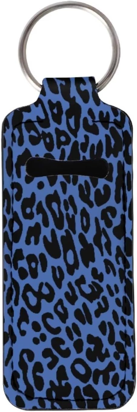 Horeset Blue Leopard Print Chapstick Holder Keychain Lipstick Vintage
