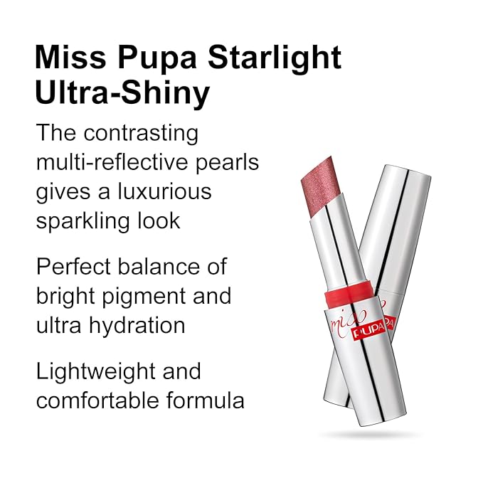 Pupa Milano Miss Milano Starlight Ultra-Shiny Lipstick - Semi-Transparent Color And Micro Pearls - Balmy Texture - Extraordinary Radiance - Blends Gently On Lips - 702 Gorgeous Grace - 0.88 Oz