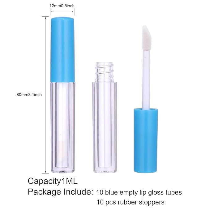 10Pcs Empty Lip Gloss Tubes Cute 1ml Blue Gloss